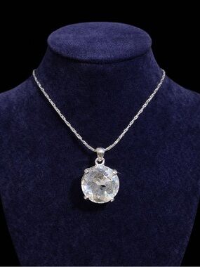 “Brilliant Cut CZ Statement Pendant Necklace | Luxe Silver Tone Elegance”